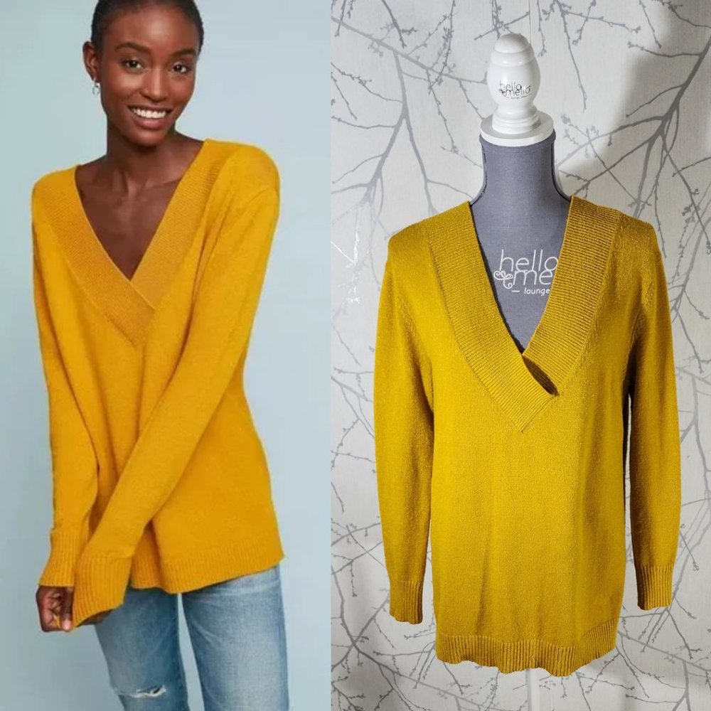 by Anthropologie Yellow Knit V-Neck Galizia Tunic Sweater